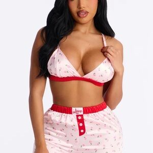 NWT Fashion Nova Pink and Red Floral Pajama Set